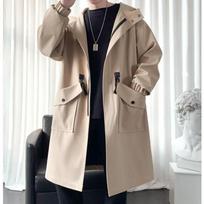 Spring Autumn Windbreaker Fashion Men Mid-length Casual Hooded Coat Men Daily High Street Overcoat Male Clothes L chaki