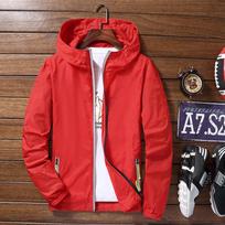 Summer Men's Windbreaker Big Size Sun Protection Clothing Korean Style Ultra-thin Streetwear Zipper Hooded Jackets Man S raudona