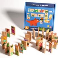 Wooden Dinosaur Domino Matching Memory Chess Multifunctional Puzzle Desktop Game Educational Toy for Parent-Child Interaction