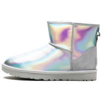 UGG CLASSIC MINI Iridescent Calfskin Short Snow Boots Women's Glacier Gray 1153532-GCGR 37