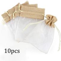 Organza Linen Pocket Bag Holiday Gift Candy Storage Bags Sackcloth Linen Organza Drawstring Packing Splicing Pouches 15cmx10cm