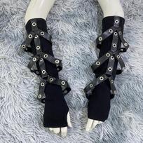 Spicy Girl PU Fingerless Gloves with Rings - Trendy Dark Style Arm Sleeves for Spring/Summer Street Dance One Size