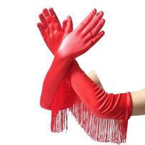 Fashion Fringe Tassel Gloves Stretch Stage Dance Mittens Simple Lady Long Gloves  Girls Style 1-Red