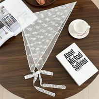 Embroidered Lace Triangle Headscarf Hollow-out White Hair Bandana Woven Floral Pastoral Style Lace Half Skirt for Women Girls