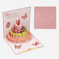 Pop Up Cake Happy Birthday Cake Card Best Wishes With Envelope Birthday Red Envelope Greeting Card Butterfly Printed rožinė