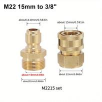 1Set 3/8 M22 Pipe Joint Quick Connect Kits Adapter Set Hose Coupler M22 14/15mm For M22 High Pressure Washer Water Outlet Set