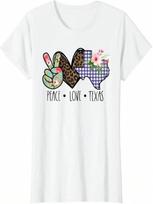 Peace Love Texas Leopard Heart Print Gingham Check Floral T-Shirt S įvairiaspalvis