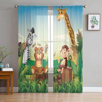 Animacinis filmas miško gyvūnas zebra žirafa tiulio užuolaidos Voile skaidrus tiulis miegamajam svetainei virtuvei permatomo lango užuolaidos W135 x H114cm