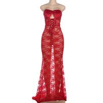 Winter Women's Sexy Spice Girl Chest Strap Lace See-through Stitching Bag Hip Sexy Dress S raudona