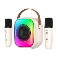 Onikuma Mini Karaoke Machine with Two Wireless Microphones, Portable Bluetooth Speaker with RGB Backlight, Speaker Supports for TF Card/USB, AUX In 18*12*9cm beveik baltos spalvos
