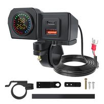 60 W motociklo vairo PD QC3.0 įkroviklio lizdas USB C tipo greito įkroviklio telefono maitinimo adapteris su voltmetro termometro ekranu juoda