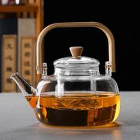 Heat resistant Glass Steaming Teapot Household Large Capacity Flower Tea Brewing Teapot Borosilicate Glass Teapot Bamboo Handle Lifting Pot