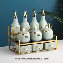 ZISIZ 10-Piece Square Spice Jar Set with Gold Rack