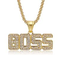 2026 Jewelry Fashion Trend Inlaid Zircon BOSS Letter Pendant Necklace Men's Exquisite Jewelry Necklace Accessories 60CM