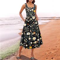 Women's  Summer Spring Casual Floral Sundress Sleeveless Beach Vacation Flowy Boho Tank Midi Dresses XL juoda