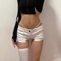 American Spicy Girl Low-Waisted Side-Cut Denim Hot Pants X-Small