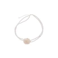 Two Layer Korean Style Choker Mesh Rose Pearl Clavicle Chain Flower Pearl Necklace  Girls Party sidabro baltos spalvos