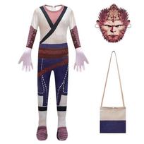 Black Myth Wukong Kids Costume Jumpsuit Mask Bag Game Cosplay Party Halloween Child 160