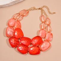 Translucent-jelly Oversized Resin Strand Facet-cut Geometric Facet Choker  Swimwear Accessories raudona