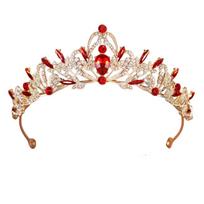 Crystal Bride Tiaras Baroque Diadem Headwear Jewelry Queen Princess Crown  Party Dress auksas/raudona