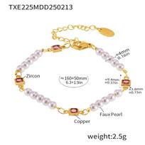 Qiong Yao Luxurious Cubic Zirconia & Faux Pearl Necklace and Bracelet Set for Women