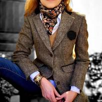 European and American retro commuter style herringbone pattern fabric black flower brooch elegant temperament women's blazer european and american code m
