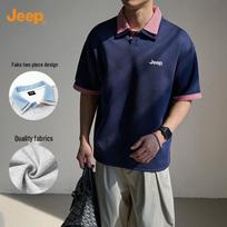 JEEP Men's Knitted Short Sleeve Polo Shirt L