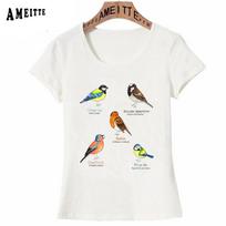 Abstract Art Drawing Cartoon Blue Tit Print T Shirt Summer Fashion Women T Shirt Bird Design S