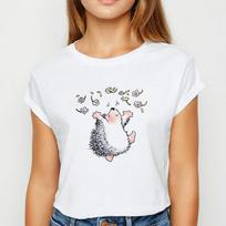 T Shirt Female Hedgehog With Dandelion Tshirt Loose Spring Summer Tee Shirt Easy Matching Round 2XL