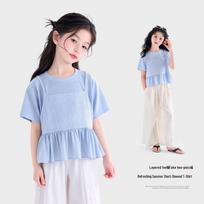 TUTU KIDS Girls' Faux Two-Piece Short Sleeve T-Shirt 130
