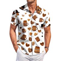 Men's Casual Short Sleeve Button Down Shirt Oktoberfest Beer Mug Pretzel Heart Print Lightweight Summer Shirt XL balta