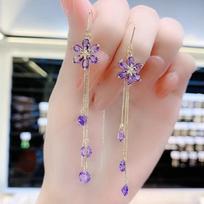Luxury Crystal Zircon Flower Tassel Drop Earrings for Women Korean Shiny Rhinestone Long Earring Girl Wedding Party Jewelry Gift