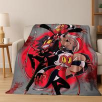 3D H-Helluva Boss Blitzo H-Hazbin Hotel Cartoon Flannel Blanket,Cozy Soft Throw Blanket for Home Bedroom Bed Sofa Cover Gift Kid 75x90cm