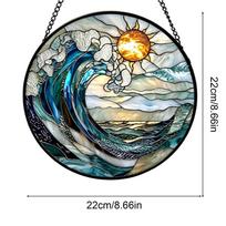 Stained Glass Sun Catcher 8.66 Inch Colorful Round Acrylic Window Hanging with Metal Chain for Study Bedroom Living Room Decor