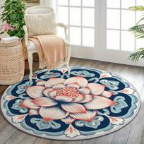 Lotus Flower Mandala Blue Red Round Rug Spiritual Balance Flannel Mat Yoga Meditation Zen Home Decor Peaceful Calming Aesthetic 60cm x 60cm