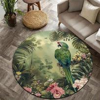 Tropical Parrot Round Rug with Lush Greenery Print Soft Flannel Carpet for Nature Enthusiasts Home Decor Floor Mat 60cm x 60cm