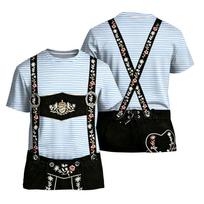 Men's Oktoberfest Vintage Texture Print Short Sleeve T Shirt Loose Fit Casual Summer Everyday Top with Suspender Design and Embroidered Details XXXXXL smėlis