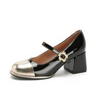 Stambūs „Mary Jane“ batai moterims „Block-Heels“ Aprangūs batai su dirželiu ant kulkšnies Moteriški laisvalaikio apvalūs kojų pirštai Vestuvių biuro vakarėlis „Mary Jane Pumps“ 34 juoda