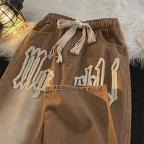 Men's Trendy Straight-Leg Towel Embroidery Jeans XXXL šviesiai ruda spalva