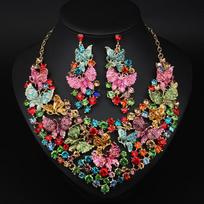 Necklace Earrings Set Butterfly Jewelry for Women Wedding Party Costume Accessories įvairiaspalvis