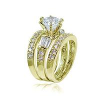 Unique Rectangle Zirconia Triple Ring Set Sterling Silver Engagement Wedding Band Jewelry 6 auksas