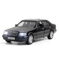 1/32 Benz S-W140 Lydinio lieto automobilio modelis žaislas Metalinis korpusas Plastikinis važiuoklės guminė padanga su 4 atidaromomis durimis Atitraukimo funkcija Vaikams A88 juoda