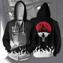 Anime Naruto Rei Akatsuki Spausdinti Užtrauktuku Užsegami Džemperiai su Gaubtu Anime Džemperiai Anime Cosplay Dideli Dydžiai 6XL juoda