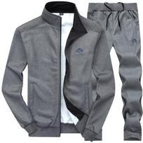 Tracksuits Men Polyester Sweatshirt Sporting Fleece Gyms Spring Jacket + Pants Casual Men's Track Suit Sportswear Fitness L tamsiai pilka spalva