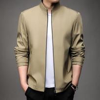 Autumn Men's Light Luxury Jacket Stand Collar Loose Long Sleeve Fashion Urban Solid Color Simple Jacket M