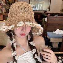 High Quality Sun Protection Straw Hat Foldable UPF 50+ Lace Trim Hats UV Protect Large Brim Sunshade Hat Women Girls chaki