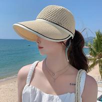 Summer Sun Protection Women Sun Cap Large Brim Breathable Sun Visor Hat Casual Portable Bucket Hat Outdoor smėlis