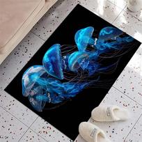 Neon Jellyfish Print Doormat, Non-Slip Entrance Floor Mat with Colorful Glowing Jellyfish on Black Background, Indoor Rug for Ocean Lovers 40x60cm( 15x23in )