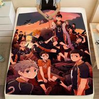 Haikyuu!! Anime Volleyball Team Blanket - Vibrant Sunset Scene with Dynamic Characters in Black and Orange Uniforms, Perfect for 80x120cm(31x47inch)