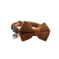 Solid Color Velvet Cat Collar with Bowknot Chihuahua Puppy Adjustable Safety Buckle Bell Included Cat Bow Tie Pet Accessories (brown,1.0x28cm) ruda